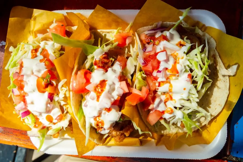 Ensenada street scene — downtown Ensenada with typical Baja California Norte architecture and storefronts