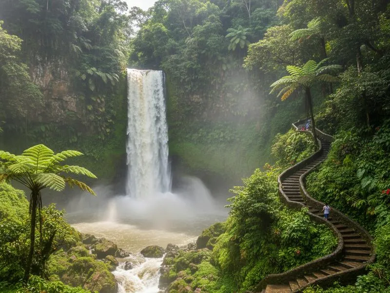Eyipantla waterfall in Veracruz state during green August rainy-season travel