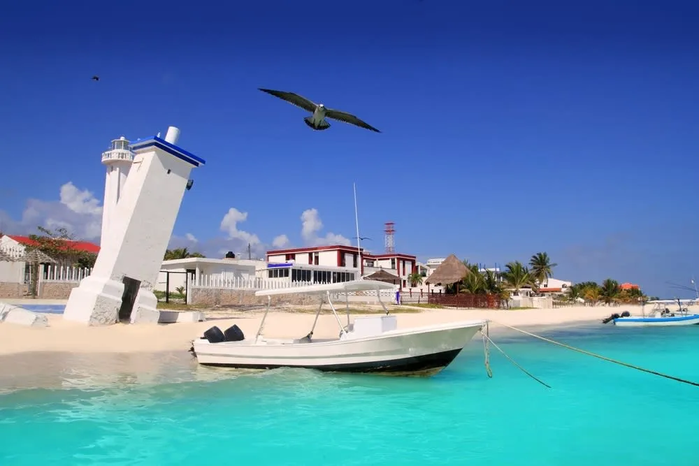 Puerto Morelos fishing boats near the Riviera Maya reef and Caribbean shoreline