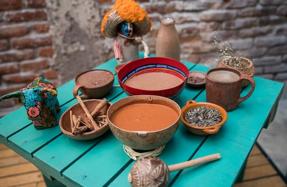 Tascalate — a Chiapas drink of corn, chocolate, achiote, and chili mixed cold with water