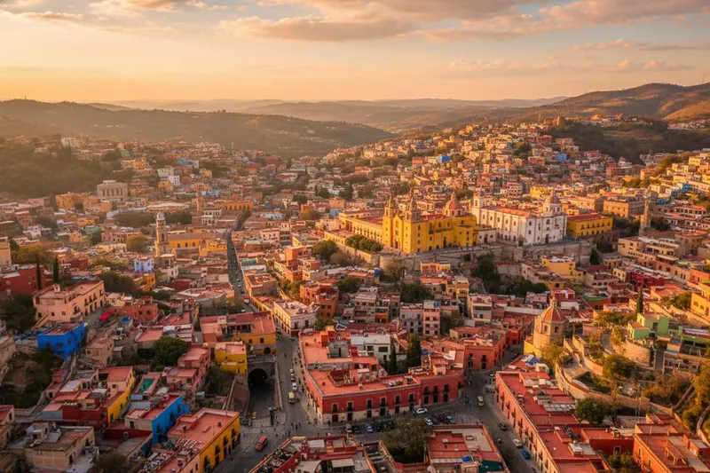 Colorful hillside homes above Guanajuato's historic center under clear winter light