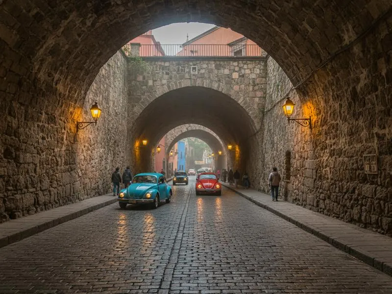 Guanajuato underground tunnel road system connecting the city's historic center