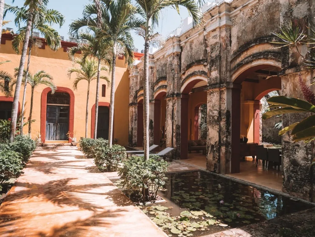 Stone entrance and gardens at a hacienda near Valladolid, Yucatán
