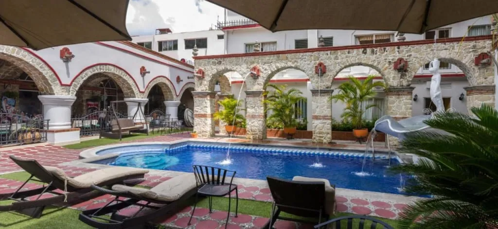 Hotel Tajín exterior near the central plaza and Voladores performances