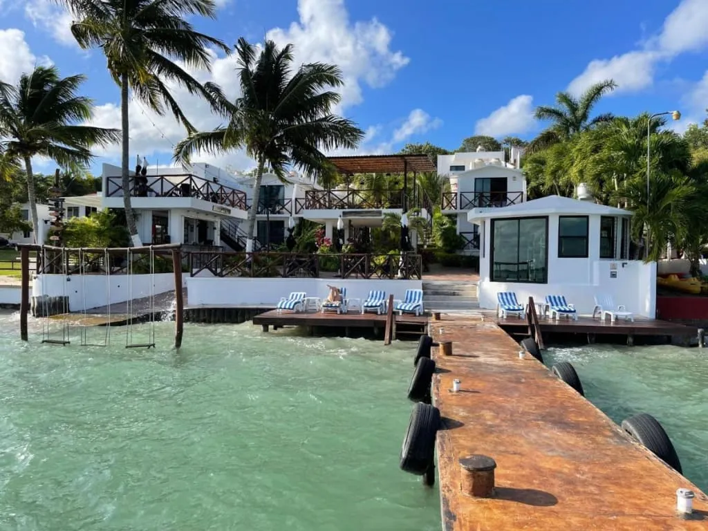 Aldea 19 Bacalar outdoor restaurant facing garden terraces