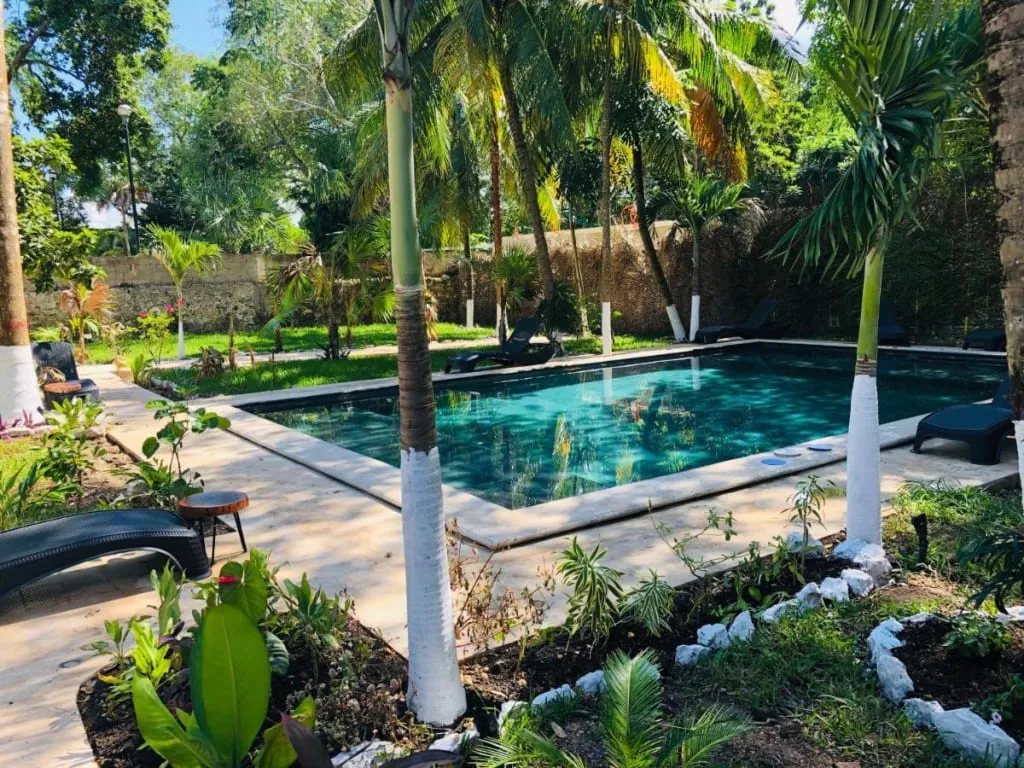 Tierra Maya Hotel pool and garden sanctuary in Bacalar