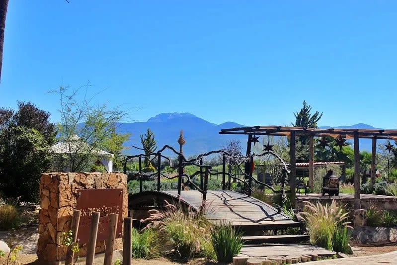 Hotel Boutique Valle de Guadalupe garden with swimming pool and mountain views