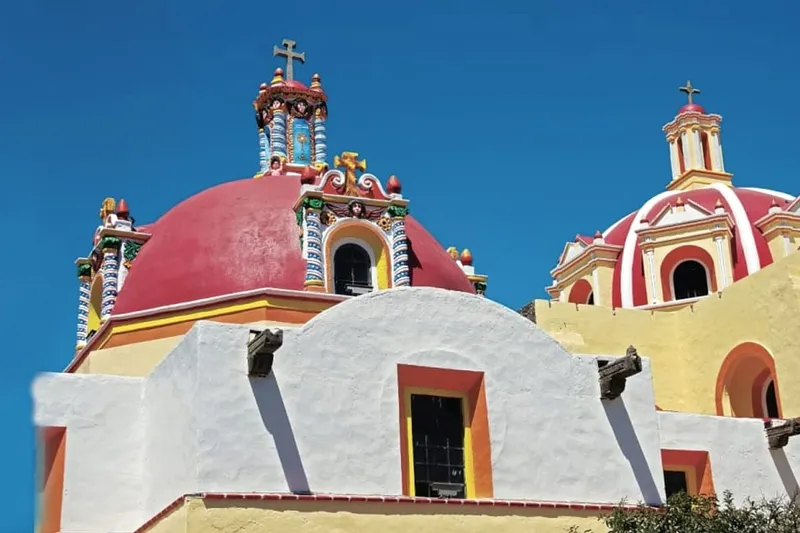 Dry March morning in Huamantla with Tlaxcala highland streets and church towers