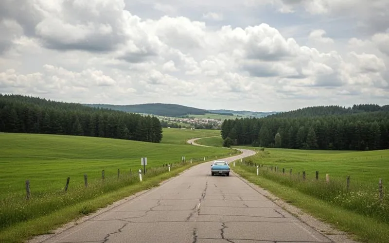 Green Tlaxcala highland road near Huamantla during October travel season