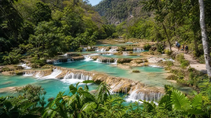 Turquoise river pools and limestone ledges in Huasteca Potosina during the March dry season