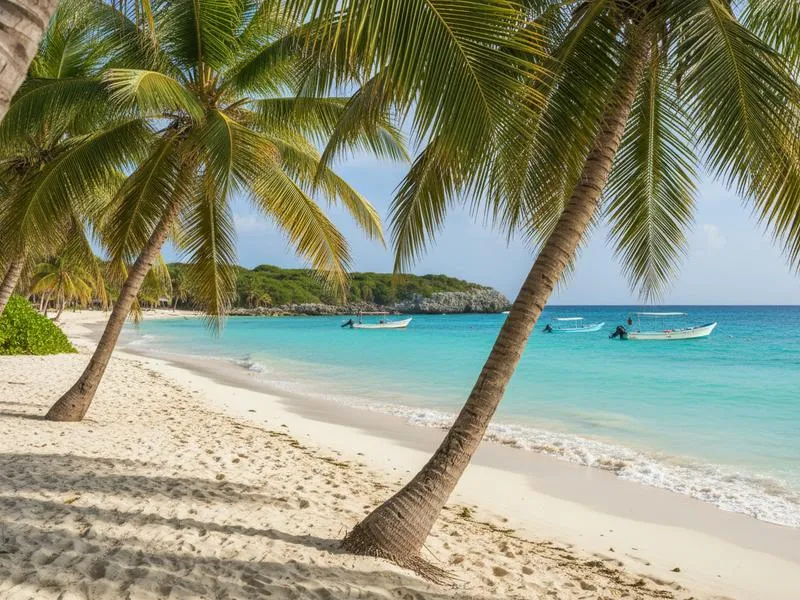 Sargassum-free Huatulco beach in September with Pacific water and protected coastal bays