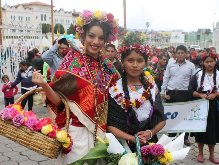 Flower Fair celebration with plants and crowds in Huauchinango