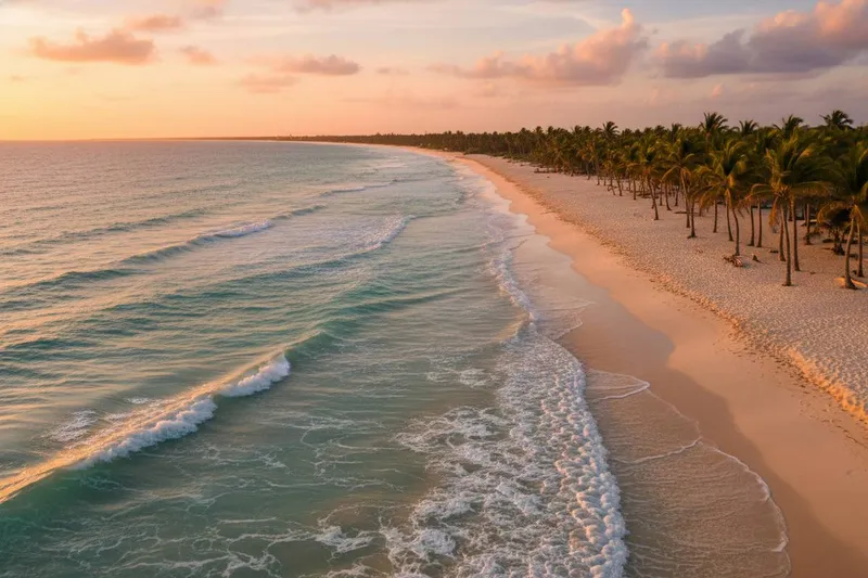 Sunny Ixtapa coastline with Playa El Palmar resorts facing the Pacific