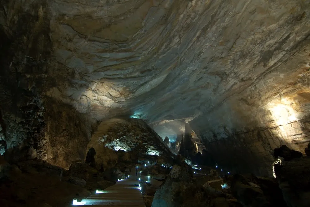 Illuminated limestone chambers inside Grutas de Cacahuamilpa National Park