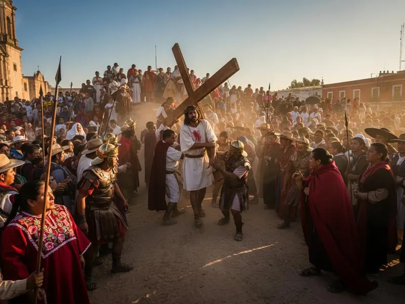 Massive crowd watching the Passion Play reenactment at Cerro de la Estrella in Iztapalapa, Mexico City