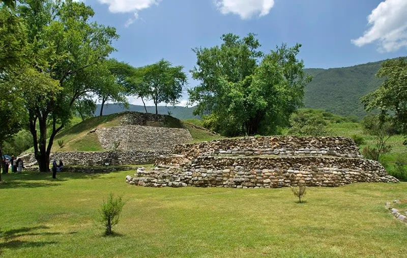 Tancama near Jalpan de Serra in September with archaeology, green Sierra Gorda hills, and rainy-season route planning