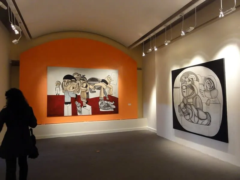 José Luis Cuevas Museum courtyard with contemporary sculpture and colonial arches