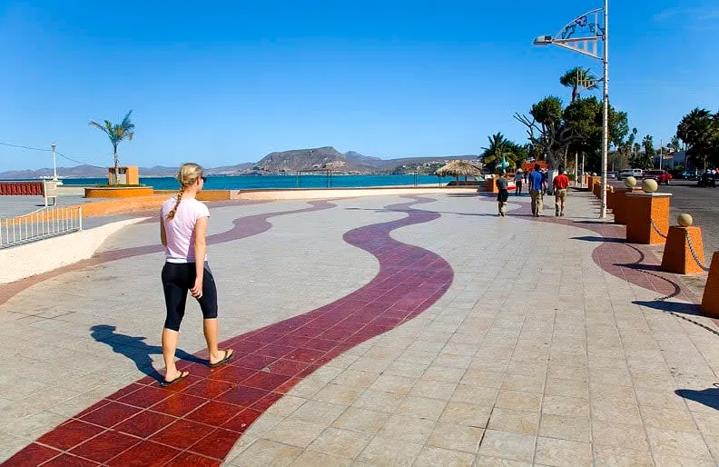 Evening light over the waterfront Malecon in La Paz