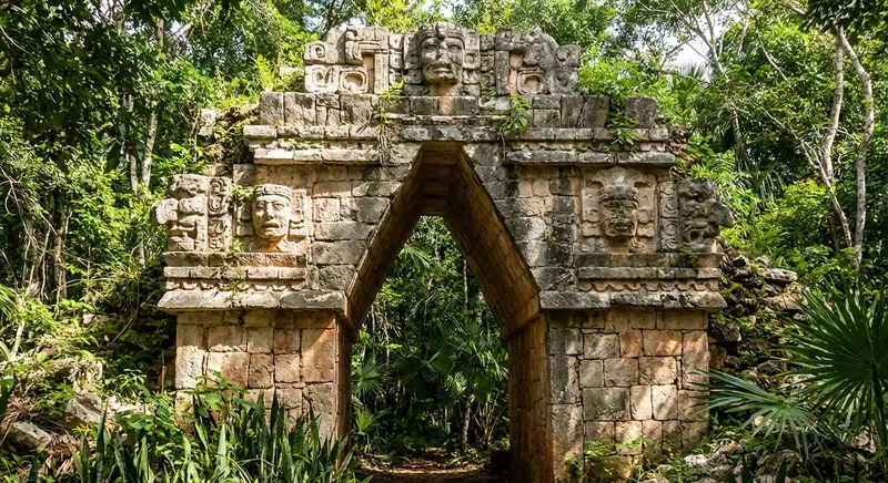 Labna arch on the Puuc Route in Yucatan — one of the finest examples of Maya corbel arch construction, 42km south of Uxmal