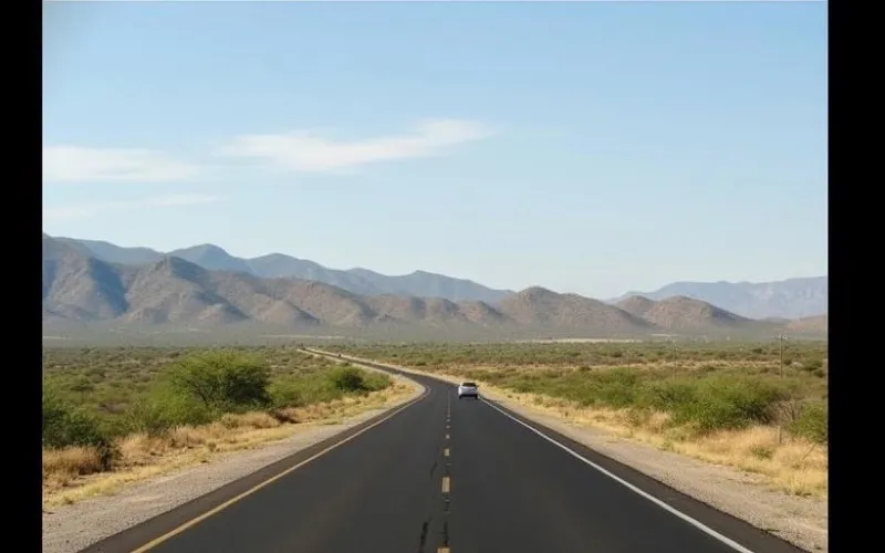 Road south of Linares in Nuevo Leon during a clear December travel day