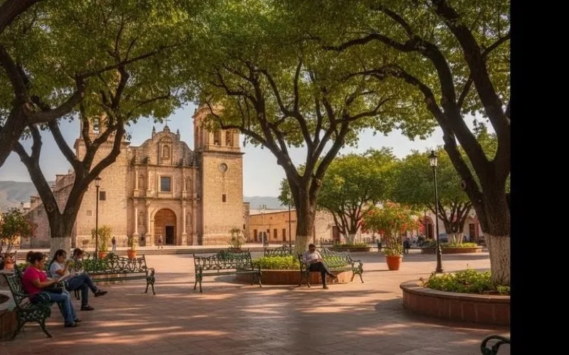Linares Plaza de Armas with shade and December afternoon light in Nuevo Leon