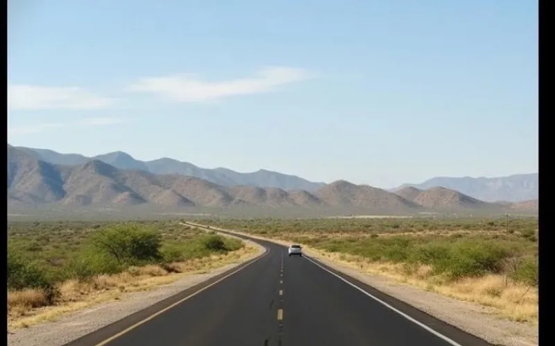 Road south of Linares in Nuevo Leon during a clear February travel day