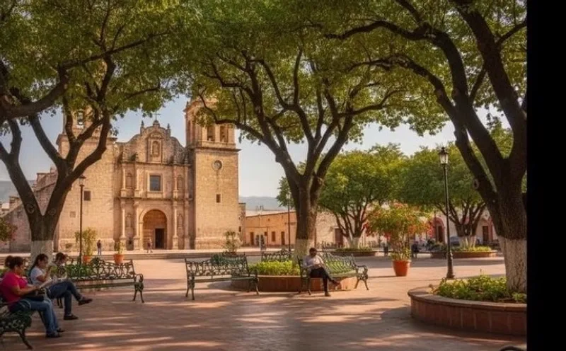 Linares Plaza de Armas with shade and February afternoon light in Nuevo Leon