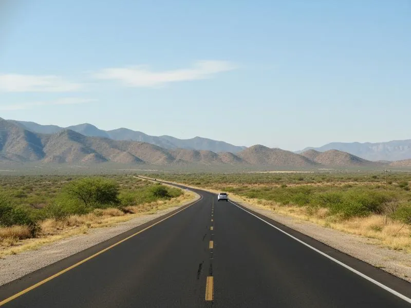 Road south of Linares in Nuevo Leon during a warm June travel day