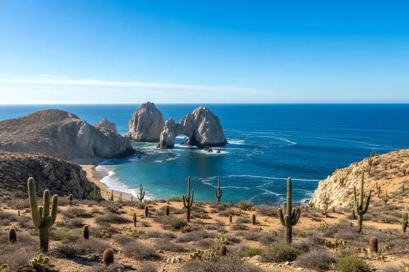 Los Cabos in March with dry desert weather and blue water near El Arco