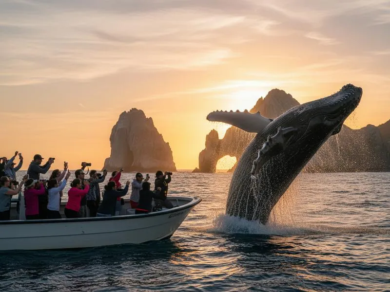 Humpback whale breaching out of the Pacific Ocean near Los Cabos Baja California Sur