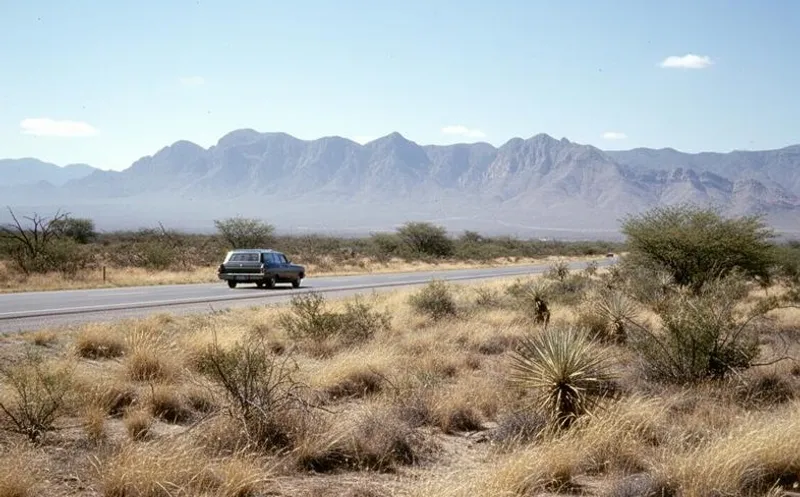 Open high-desert highway outside Matehuala during dry April travel season