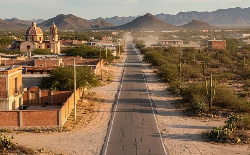 High-desert road near Matehuala in warm April weather before the route toward Real de Catorce