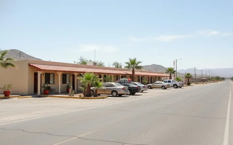 Roadside Matehuala hotel entrance with parking for an April desert road trip