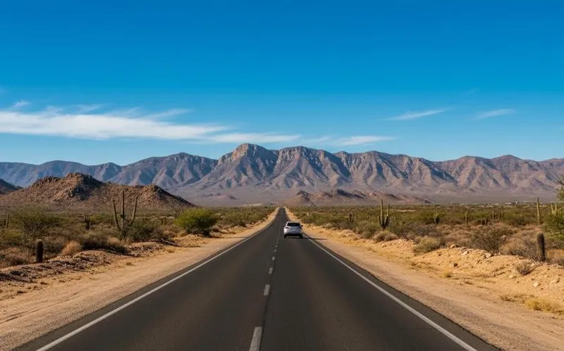 Highway outside Matehuala used for April routes toward San Luis Potosi, Saltillo, and Real de Catorce