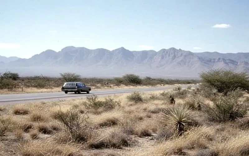Open desert highway outside Matehuala during dry December travel season