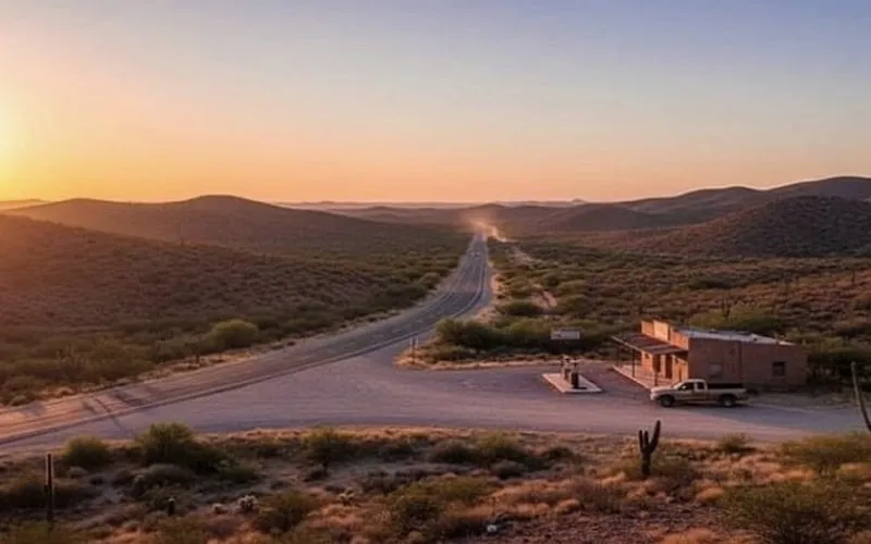Evening light over Matehuala after a dry December road-trip day