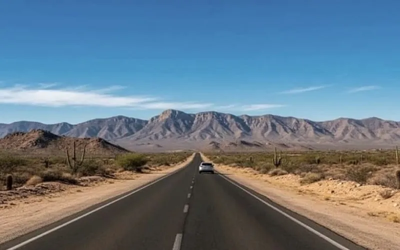 Highway outside Matehuala used for December routes toward San Luis Potosi, Saltillo, and Real de Catorce