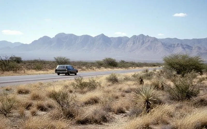 Open high-desert landscape outside Matehuala during a dry March road trip