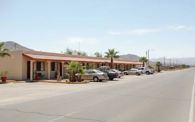 Practical Matehuala hotel entrance with parking for a March high-desert road trip
