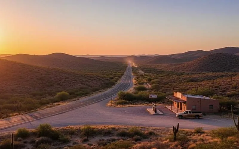 Dry March road-trip light near Matehuala after a practical high-desert travel day