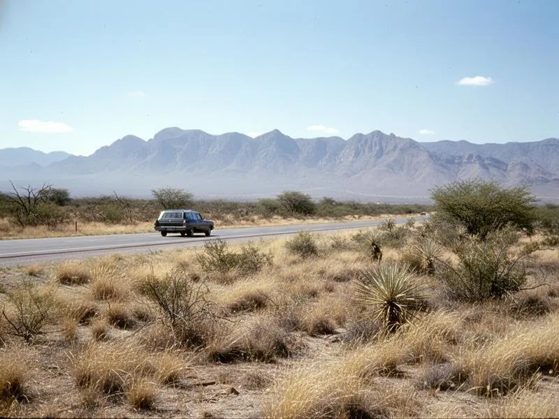 Open high-desert highway outside Matehuala under clear May sun