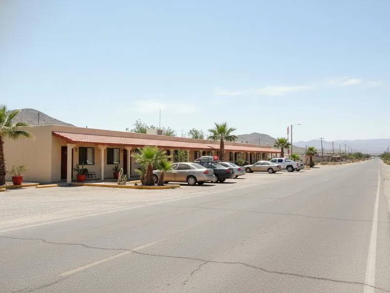 Roadside Matehuala hotel entrance with parking for an early desert departure