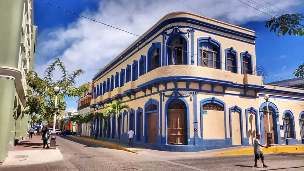 Plaza Machado colonial square in Mazatlan Old Town with Angela Peralta Theater and outdoor cafes