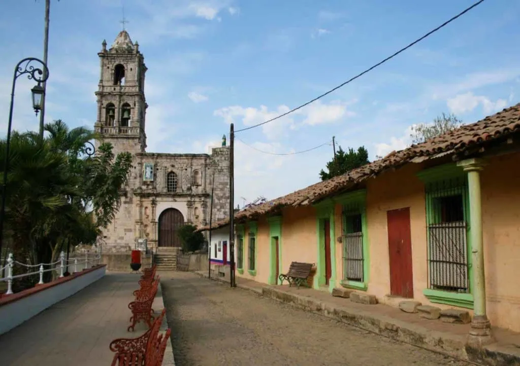 Copala Pueblo Mágico colonial mountain village with cobblestone streets and white church 80km from Mazatlán in the Sinaloa Sierra Madre foothills