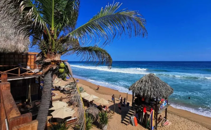 Mazunte beach on the Oaxacan coast with cliffs and Pacific ocean