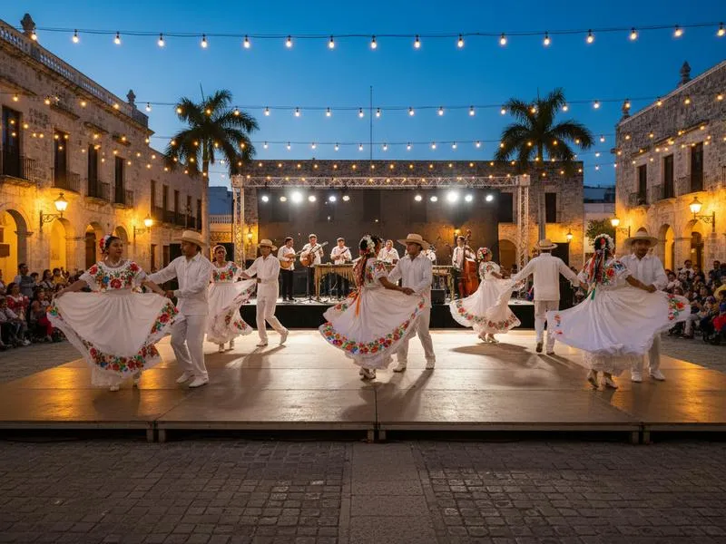Outdoor cultural music in Mérida during a comfortable February evening
