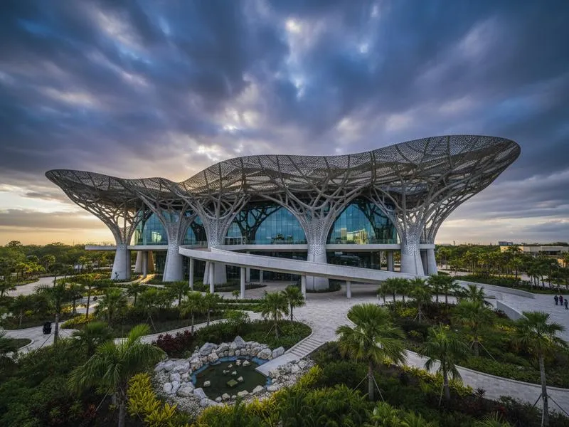 Gran Museo Maya in Mérida with modern white architecture and shaded outdoor walkways