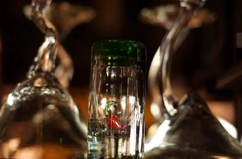 Traditional Mexican tequila shot glass hand-blown glassware craft from Jalisco