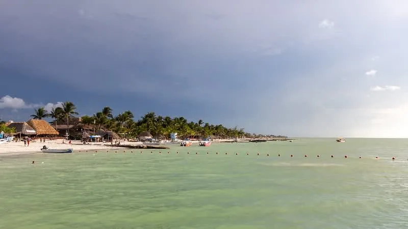 Sandy beach and shallow water on Holbox Island