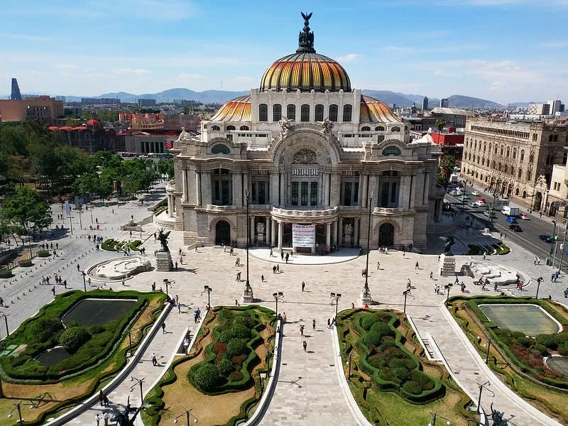 Mexico City skyline and historic landmarks